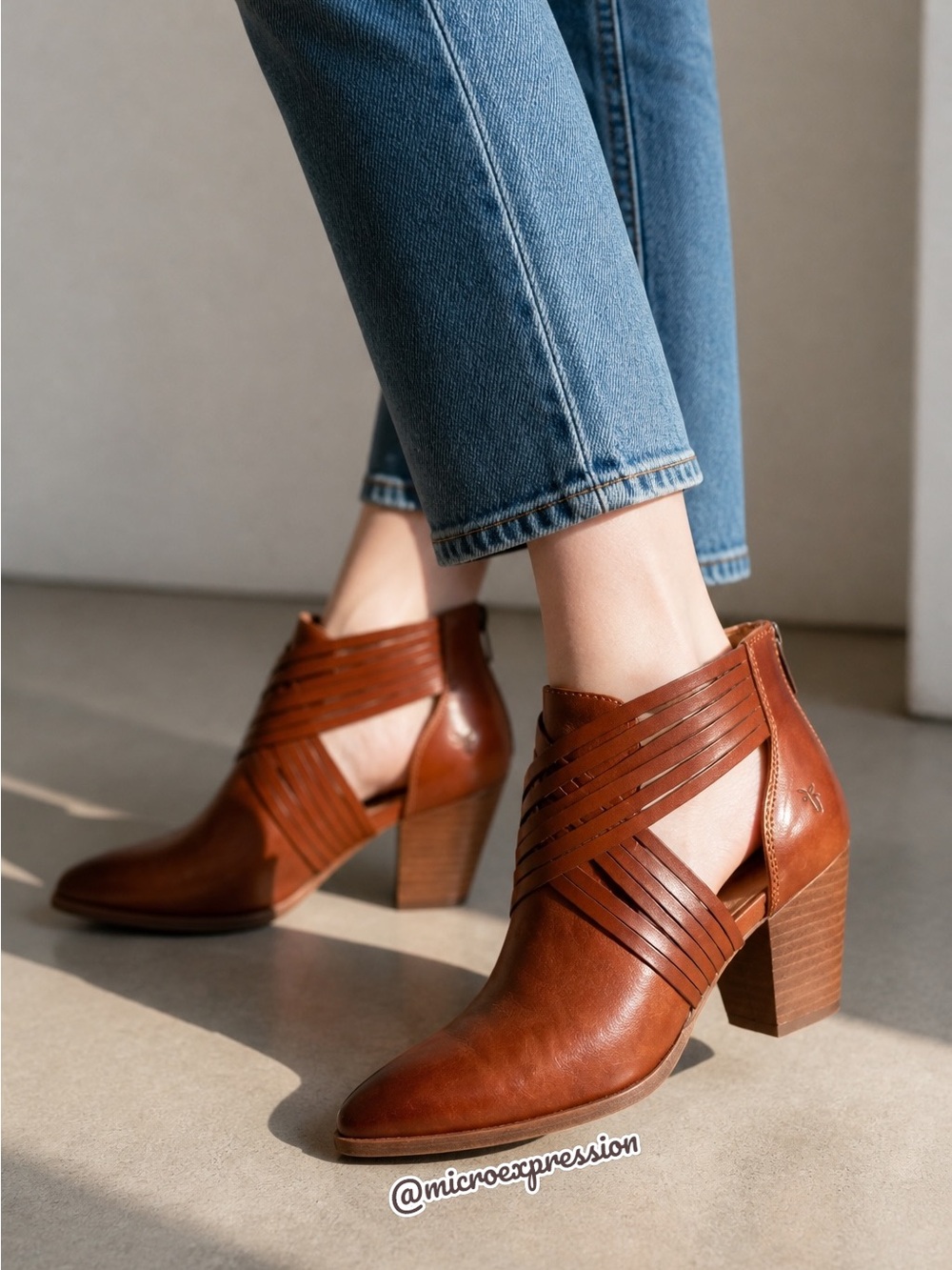 Frye Reed Horizon Boho Western Genuine Leather Cognac Brown Zip Up Ankle Boot